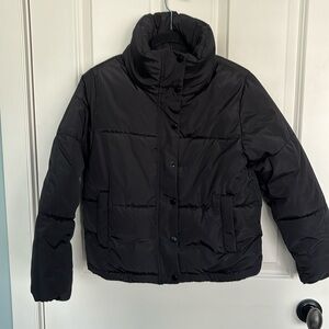H&M Puffer Winter Coat Girls tween sz 9-10 Black Pockets Snow Cropped Jacket